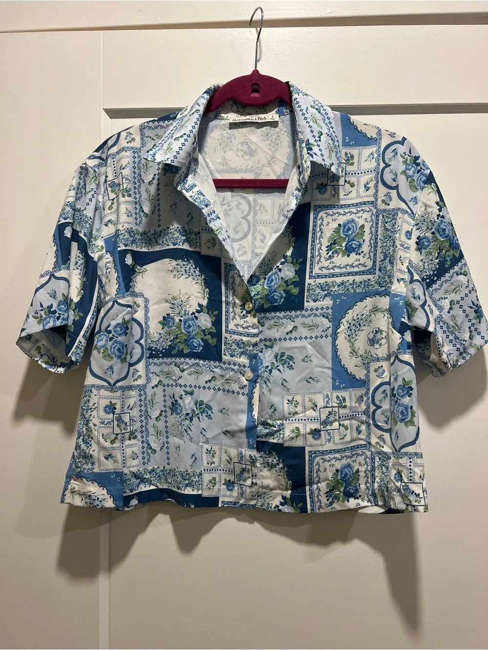 Abercrombie & Fitch Blue and White Floral Patchwork Button-Down
